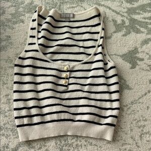 J.Crew Black and Cream Striped Knit Tank